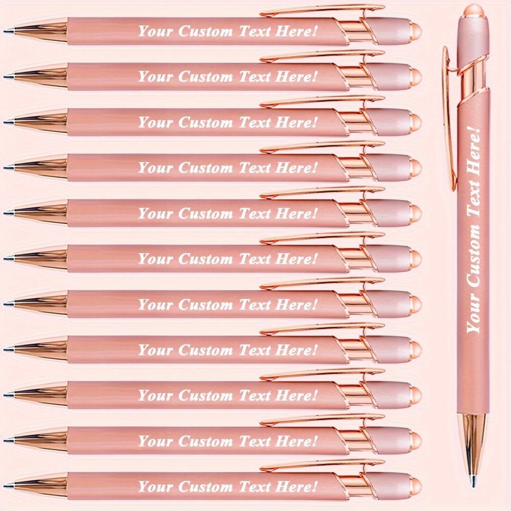 

Custom Engraved Rose Golden Ballpoint Pens With Stylus Tips, 12pcs - Personalized Name & Logo, Ideal For Office, Business, And School Anniversaries