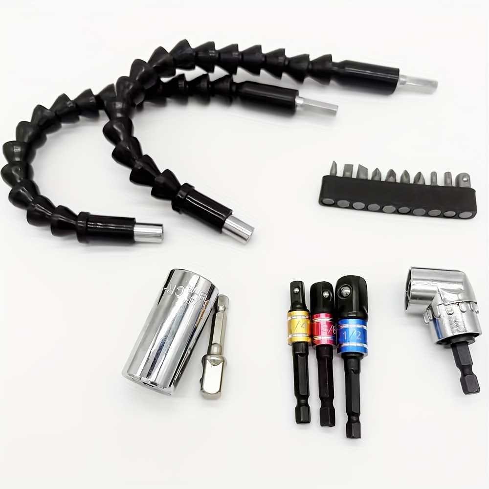 

1 Set Carbon Steel Flexible Drill Extension, , With Universal Socket Adapter & Screwdriver Bits, For Diy