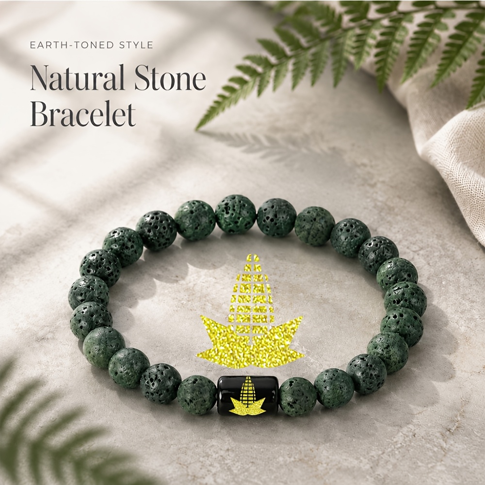 Women's Natural Stone Beaded Bracelet with Golden Corn Cob Leaf