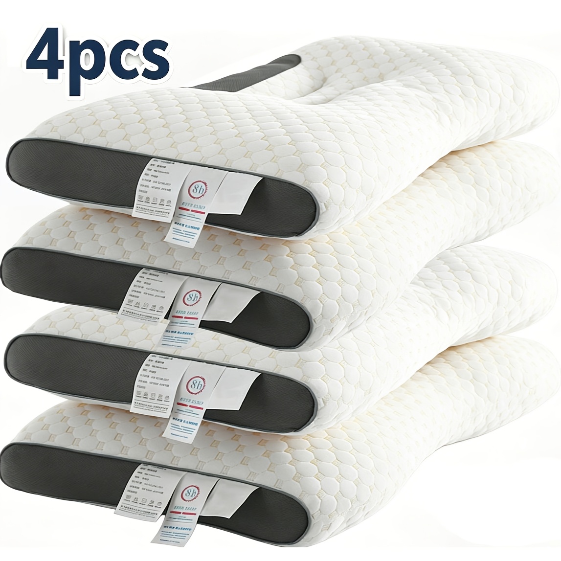 Image of 4pcs Neck Pillows, 8cm Height 100% Polyester Filling Soft Bed Pillows Set, Adult Pillows For Insomniacs, For , White