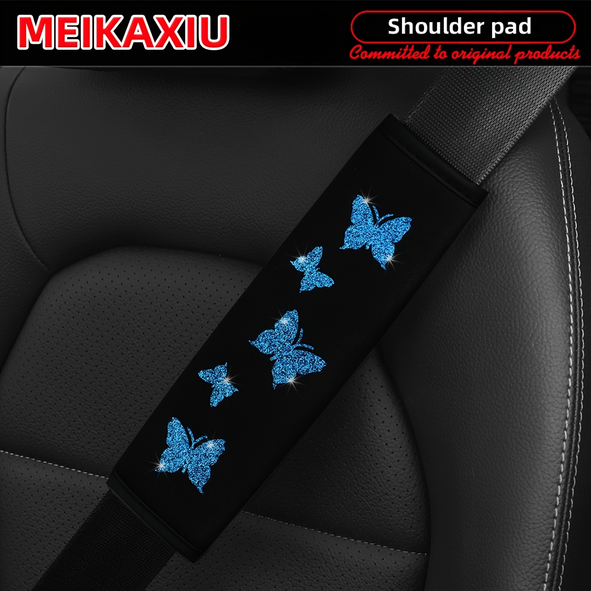 TEMU 1pc Sparkling Fabric Car Accessory Seat Belt Shoulder Pad Comfortable Pressure Relief Anti-chafing Safety Belt