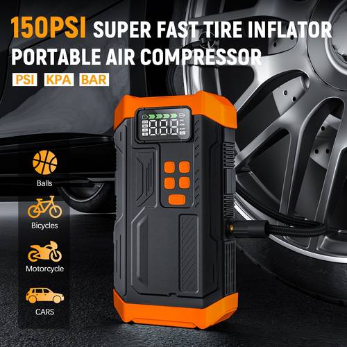 5000a jump starter with air compressor 5in 1 function jump box 150psi pack with digital tire inflator car battery charger portable for 9 0 and 8l diesel fast charging usb output led lighting car accessories tools