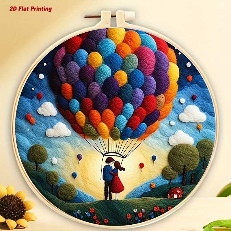2d Flat Printing Landscape Pattern Wool Felting Painting Kit Starry Sky Sunset Felt Package Needle Felting Painting For Home Decoration Craft 20x20cm/7.87x7.87inch