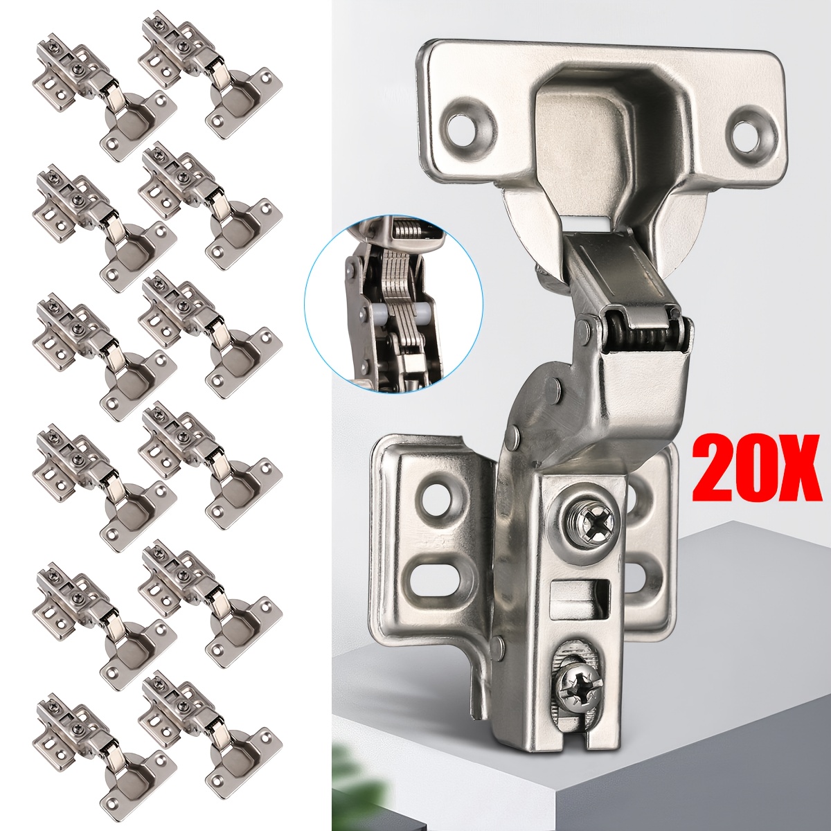 TEMU 20pcs Nickel-plated European Cabinet Hinges - Soft Closing, Four-hole Mounting Plates For Frameless Door And Drawer Systems, Contemporary Style,