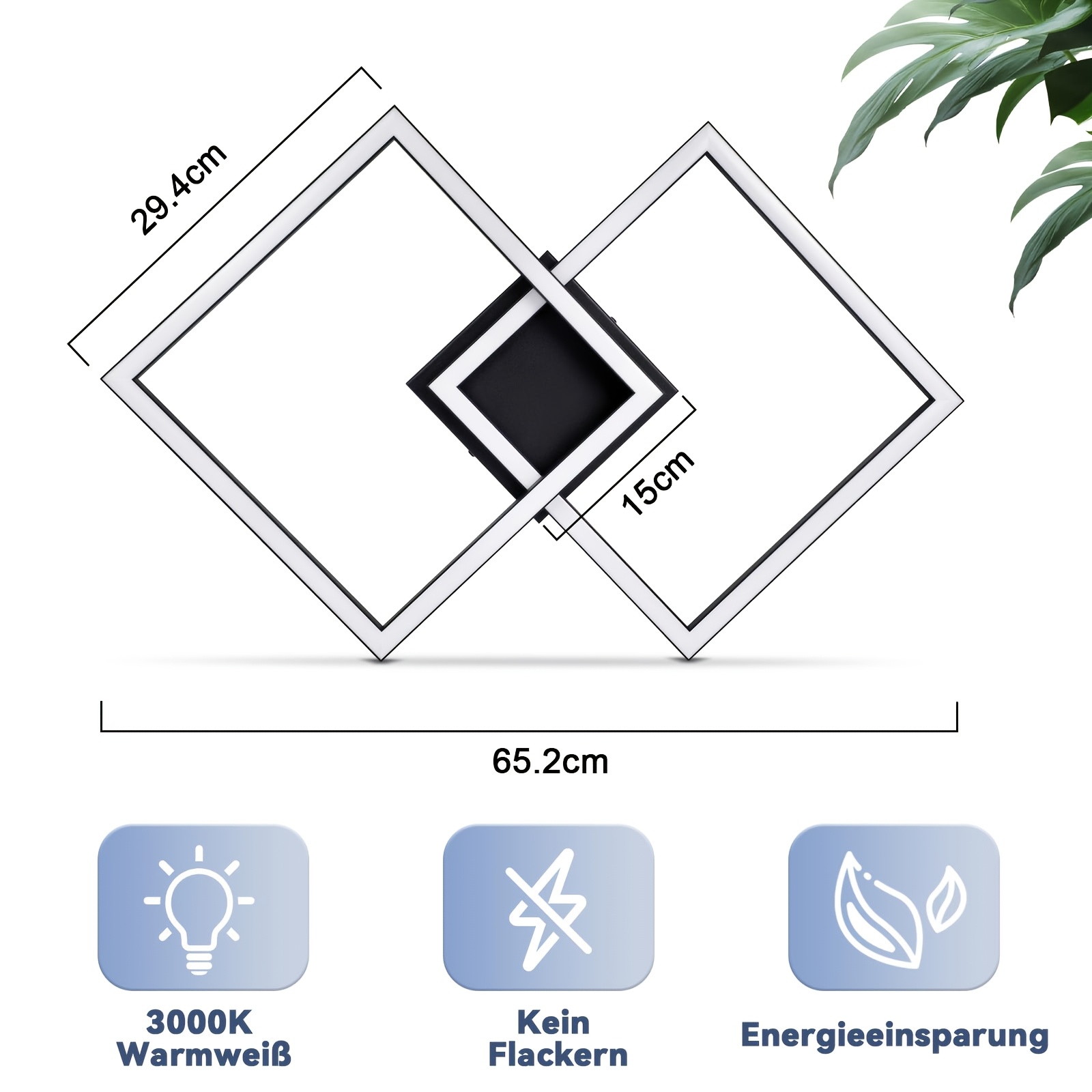 E-shop Deckenleuchte LED Deckenleuchte Wohnzimmer Schlafzimmer Lampe Schwarz Wohnzimmerlampe 24 W Küchenlampe Modern Warmweiß Flurleuchte Quadratische