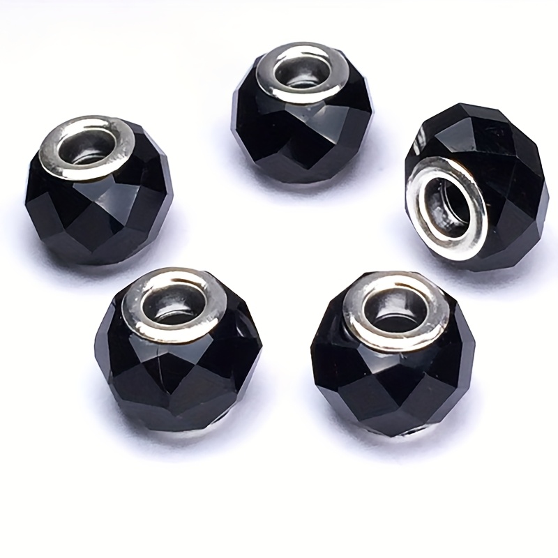 

50pcs Black Resin Crystal Beads With Large Hole - Ideal For Making, Bracelets & Necklaces