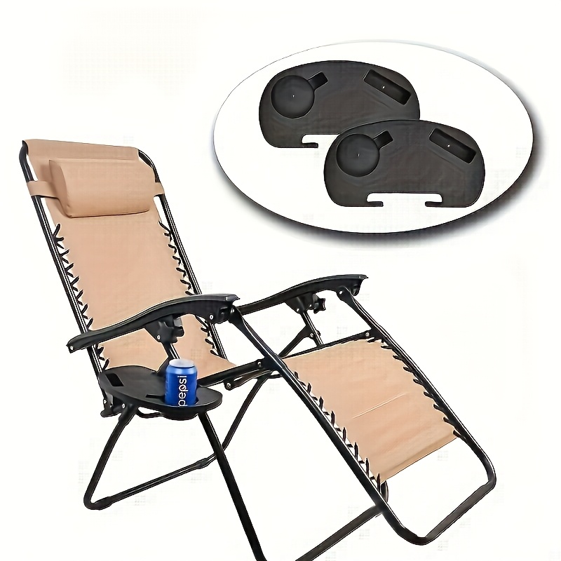   black folding chair side table accessory plastic drink snack holder tray no power needed storage tray details 0