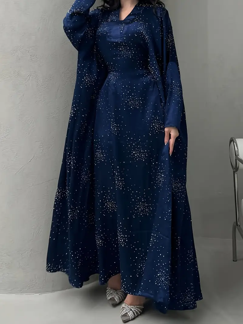 elegant long sleeve abaya dress with sparkling shoulder sequins modest muslim womens burgundy traditional robe floor length non stretch fabric for spring summer hand clean muslim dress Product details 10