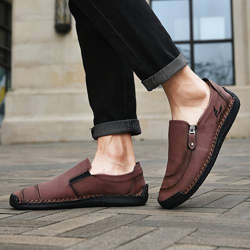 Plus Size Men's Solid Color Slip On Loafer Shoes, Comfy Non Slip Casual Rubber Sole Durable Walking Shoes, Men's Footwear
