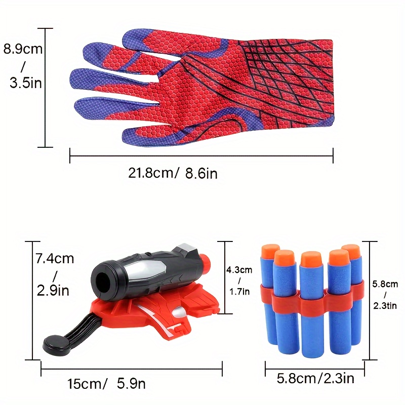 spider web shooter toy glove set includes 2 plastic role playing launcher gloves with wrist toys and 20 small arrows perfect for childrens fun and educational decoration gift details 0