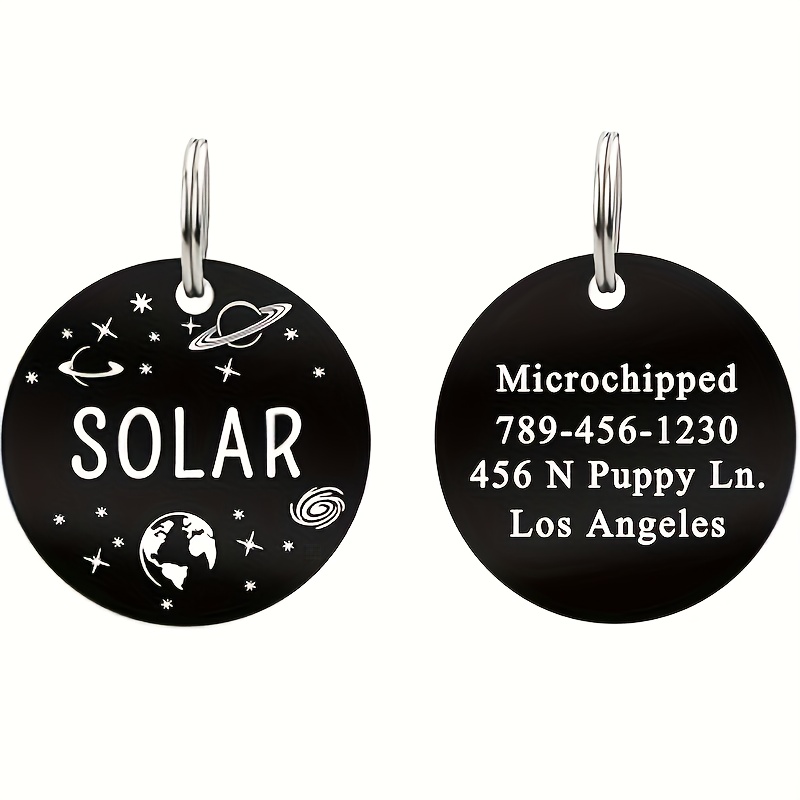 TEMU Stainless Steel Pet Id Tag With Personalized Front And Back Engraving, Custom Tags, Optional Double-sided Engraving, Round Moon Design Tag