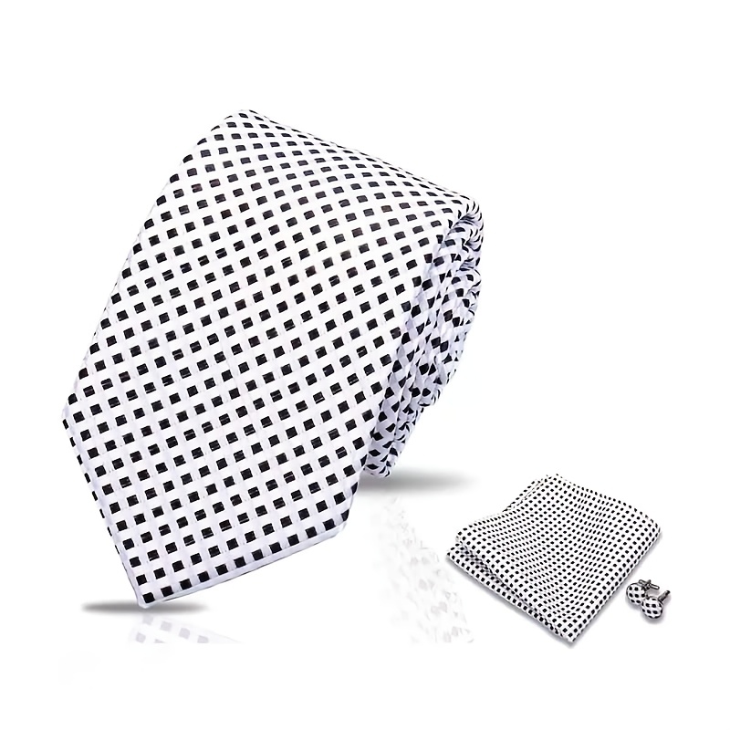 TEMU A Set Of Men's Tie, Pocket Square, And Cufflinks With Polka Dot Tie, 8cm, Suitable For Holidays, Weddings, And Work