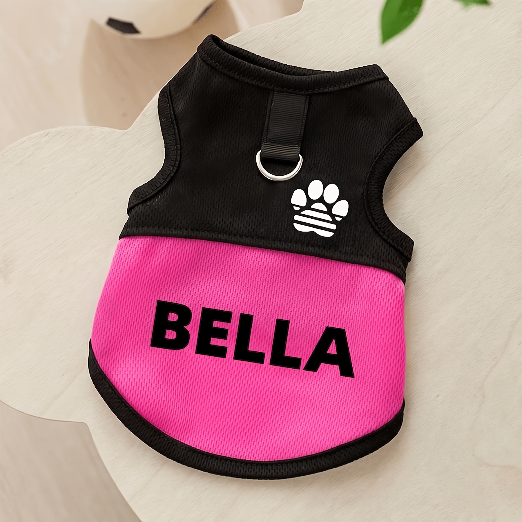 TEMU Customizable Pet Breathable Mesh Vest, Suitable For Cats And Dogs, Featuring A Paw Print Design And D-ring For Leashes. Available In Pink, Blue,