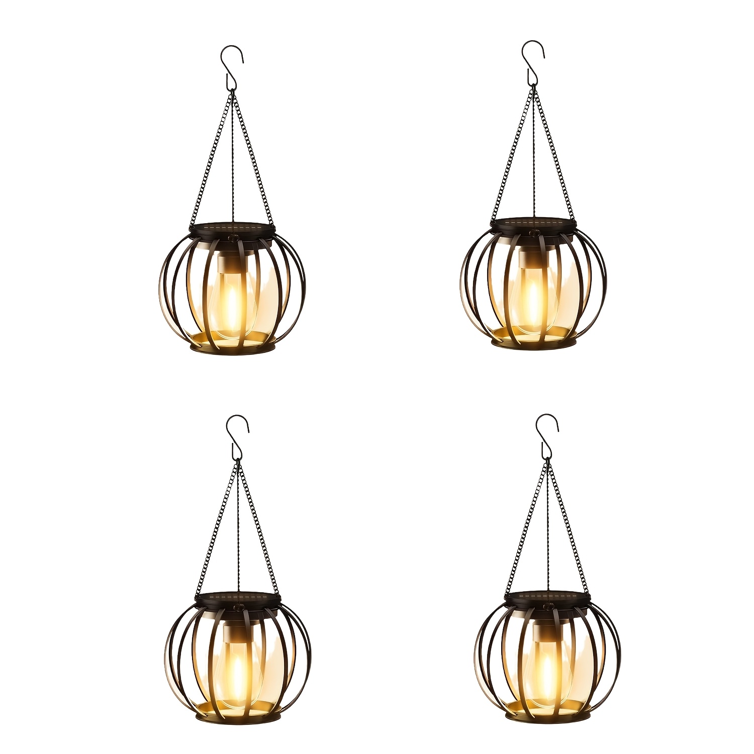 4 Pack Solar Hanging Lantern Light, Ip44 Weather Resistant Outdoor Solar Pendant Lamp, Auto On & Off Metal Cage Solar Light For Garden Patio Balcony Holiday Decoration