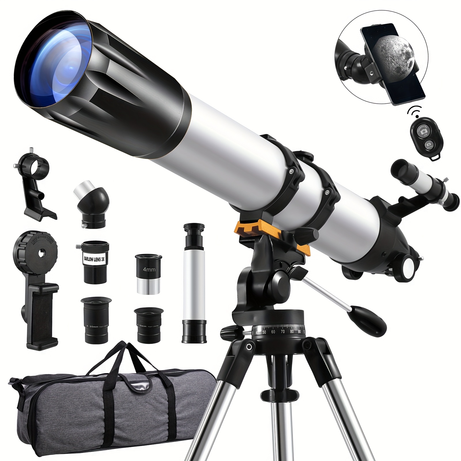 TEMU Telescope, 90mm Aperture 900mm Telescopes For Adults Astronomy, Fully Mult-coated High Powered Refracting Telescope For Beginners, Professional