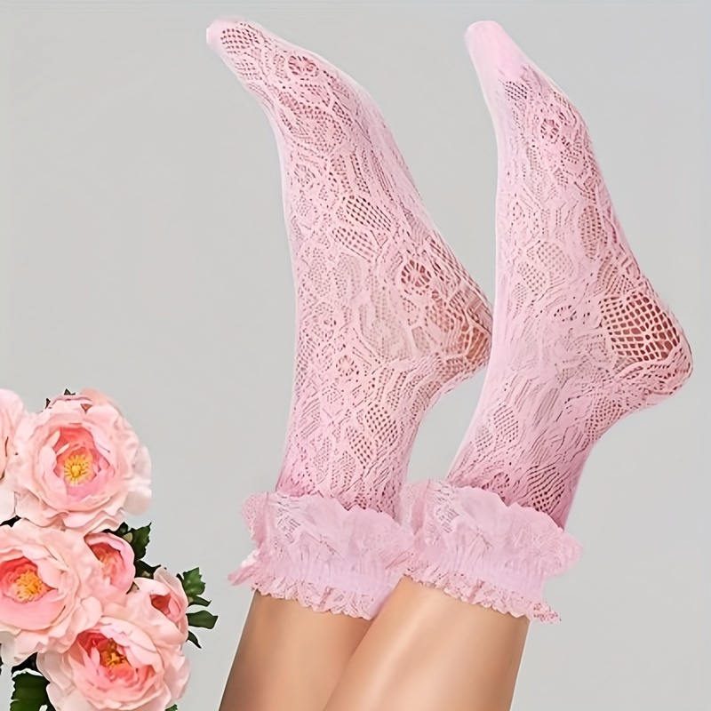 4 pairs lace ruffle frilly ankle socks lace socks cute dress - Temu
