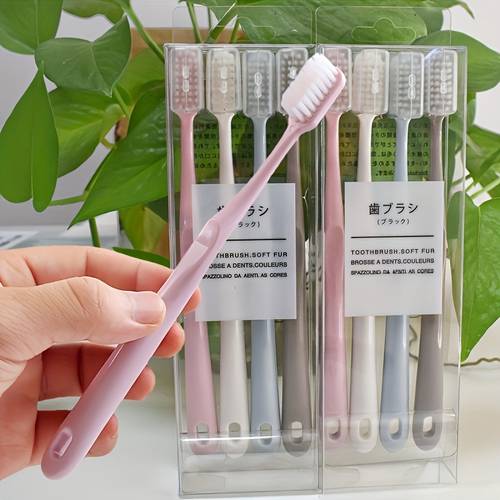 4 pack japanese macaron bristle toothbrushes with protective case ultra travel friendly size for gentle adult cleaning white beige