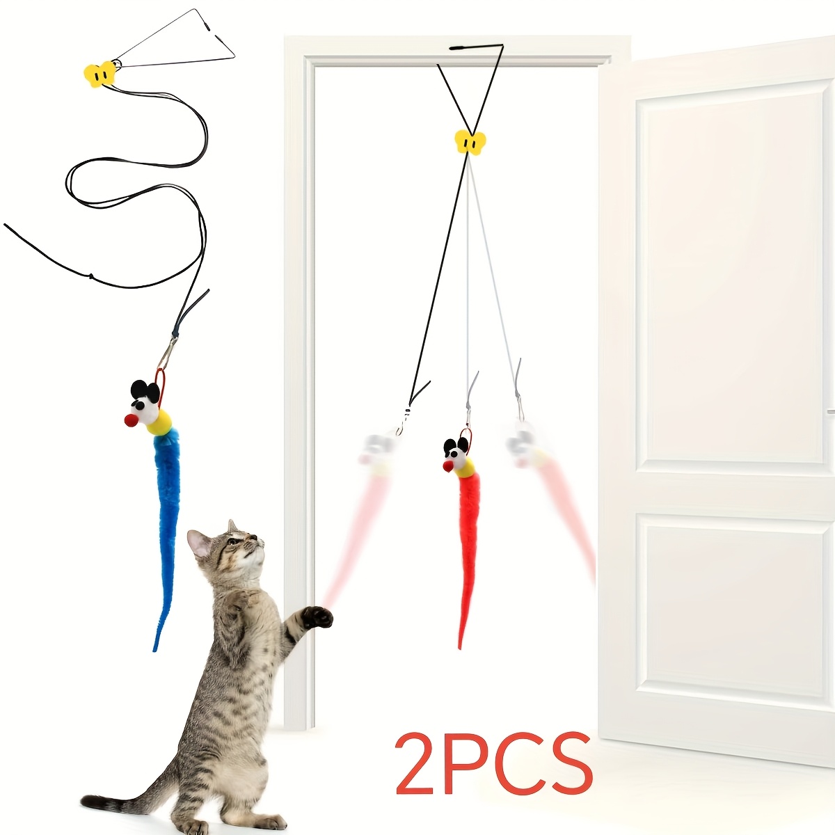 

Buy 1 Get 1 Free, Total 2pcs Cat Toys For All Cats Swing Hanging Door Stick Hanging Adjustable Bugs Self- Cat Toys, Adjustable Length, Without Battery