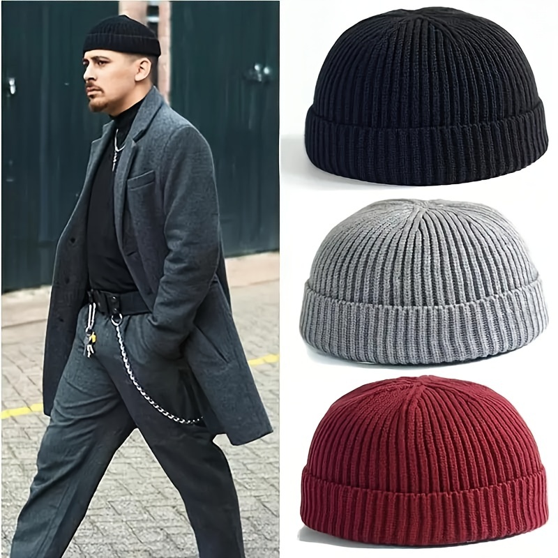 

3pcs Vintage Knit Bucket Hats For Men - Breathable, Stretchy Fisherman Caps With Design, Assorted Colors