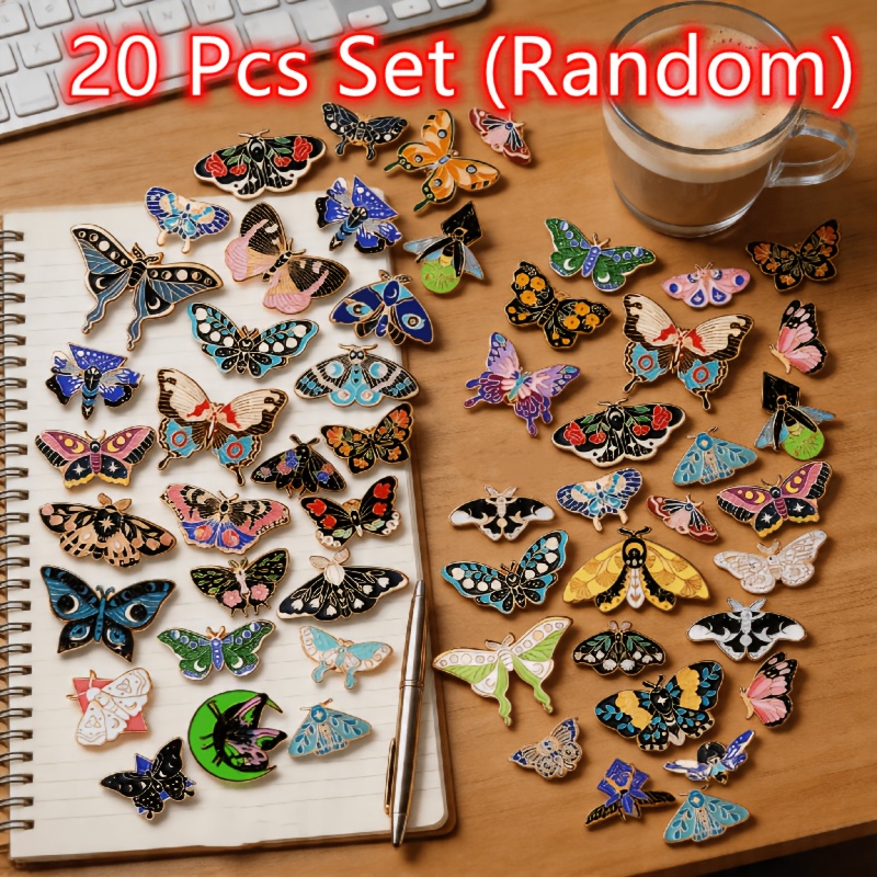 TEMU 20/10/5pcs Set Random Colorful Enamel Pins Bulk Cute Backpack Lapel Pins, Steampunk Goth Horror Brooches, Moth Decoration For Clothes Women's -