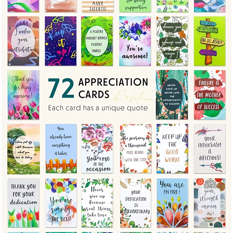 

72pcs Inspirational & Motivational Cards - Vibrant Positive Affirmation & Encouragement Notes With Floral Designs, Employees, Lunch Boxes, Thank You Notes & Back To School Gifts, Inspirational Gifts