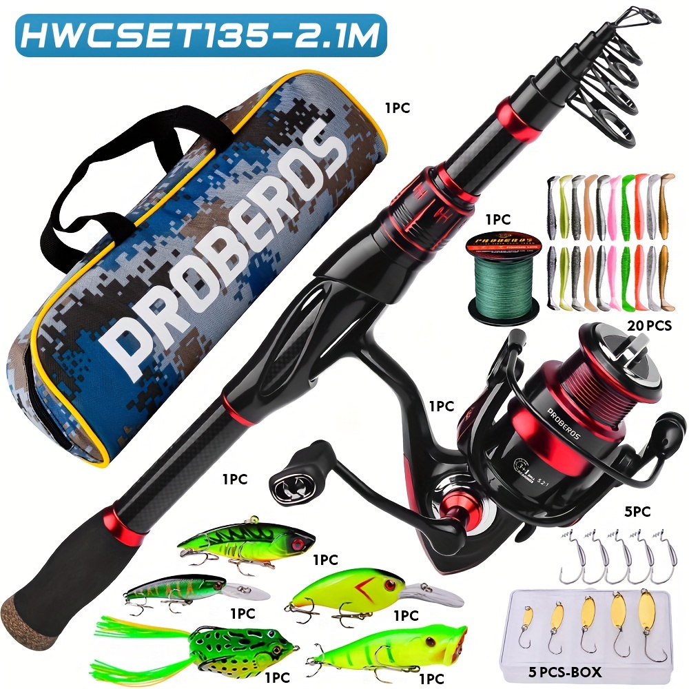 TEMU Carbon Fiber Telescopic Fishing Rod And Reel Combo - Medium Action Spinning Reel With , Freshwater Fishing Kit For Thanksgiving, Christmas, Father's Day, Fishing Gear