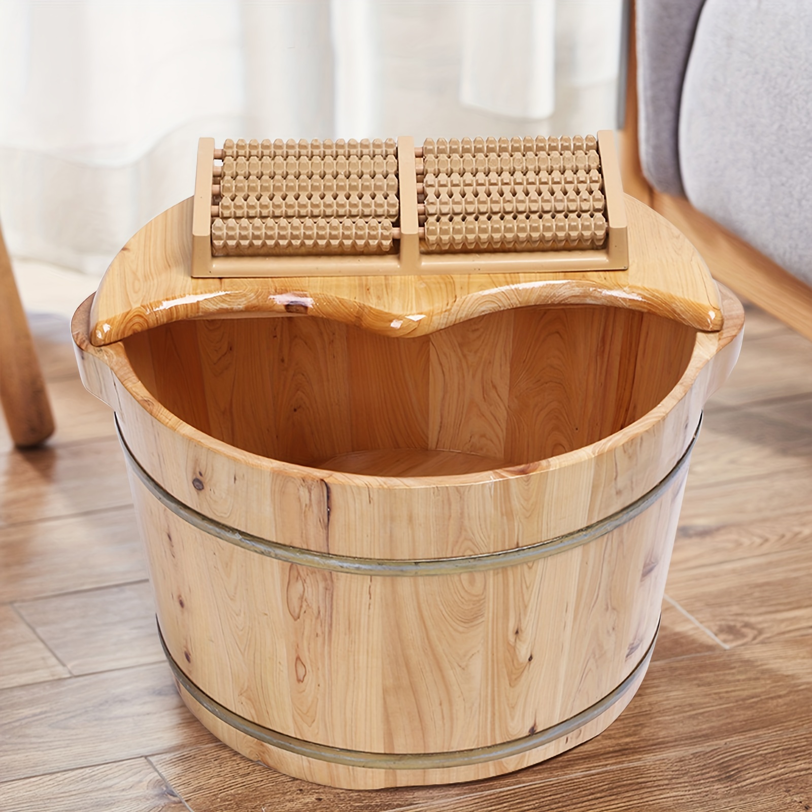 

Foot Basin Wooden Bucket Foot Bath Massage Plus Cover Plate And Massage