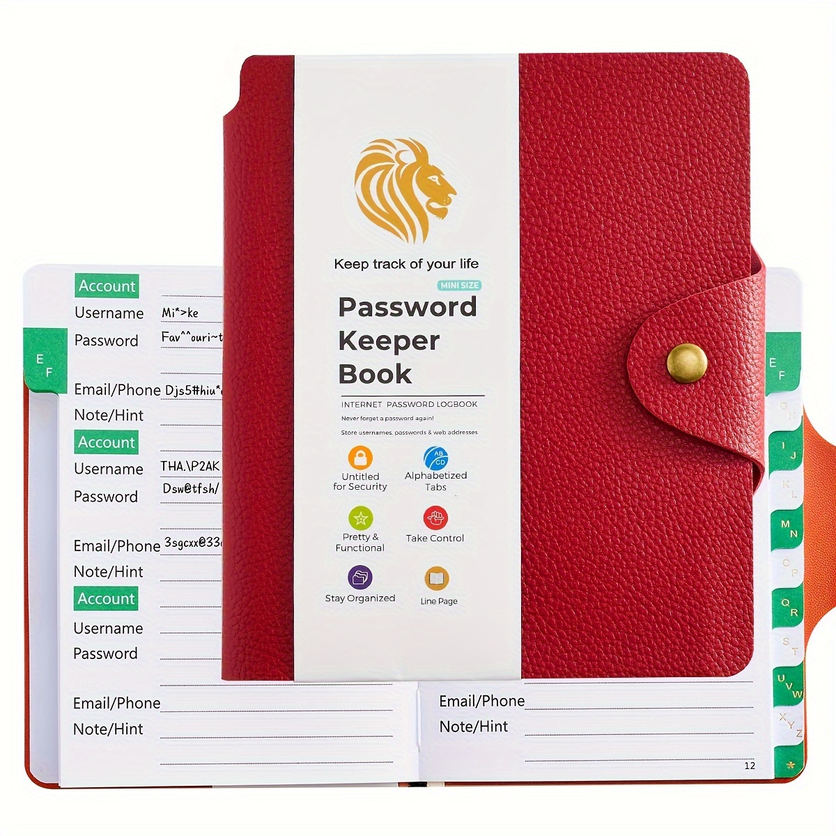 Compact A6 Password Organizer With Alphabet Tabs - Secure Internet Login & Website Address Book For Home And Office Use