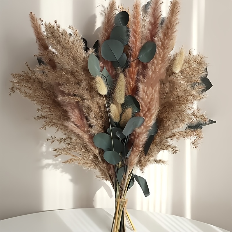 Image of 75pcs Dried Pampas Grass Decorations With White Rabbit Tail Dried Flowers, Artificial Flowers For Bathroom Decoration, Bathroom Wall Decoration, Office Decoration And Baby Shower Decorations