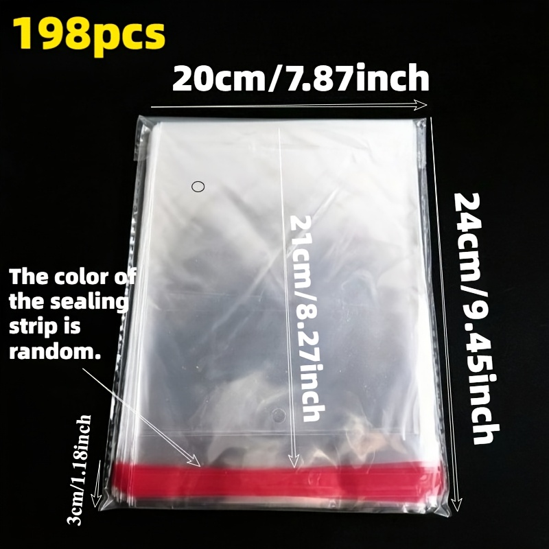 TEMU 198pcs Opp Transparent Plastic Bags, Suitable For Jewelry, Additions, Cards, Books, Socks, And Stationery. Holiday Gift Packaging Bags, Random