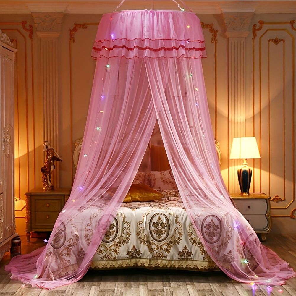 

Bed With Led Light For Beds, 27.5 "x 102" Large Lace Mosquito Net Unique Princess Play Tent Mesh Canopies Lace Dome Curtain Drapes For Home & Travel (pink)