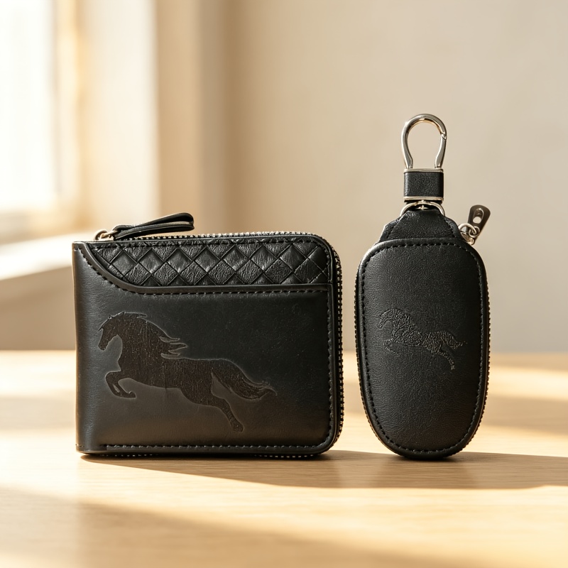 TEMU A Set Of 2pcs High-end Men's Wallets With Elegant Black Print Design And Car Keychain. This Wallet Of Black Crocodile-patterned And Is For