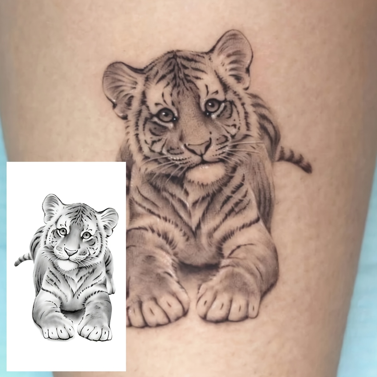 TEMU Black Gray Realistic Tiger Tattoo Stickers Small Holiday Gift Festival Tattoos Arm Leg Body Temporary Tattoo Stickers Fun Gift 1pc