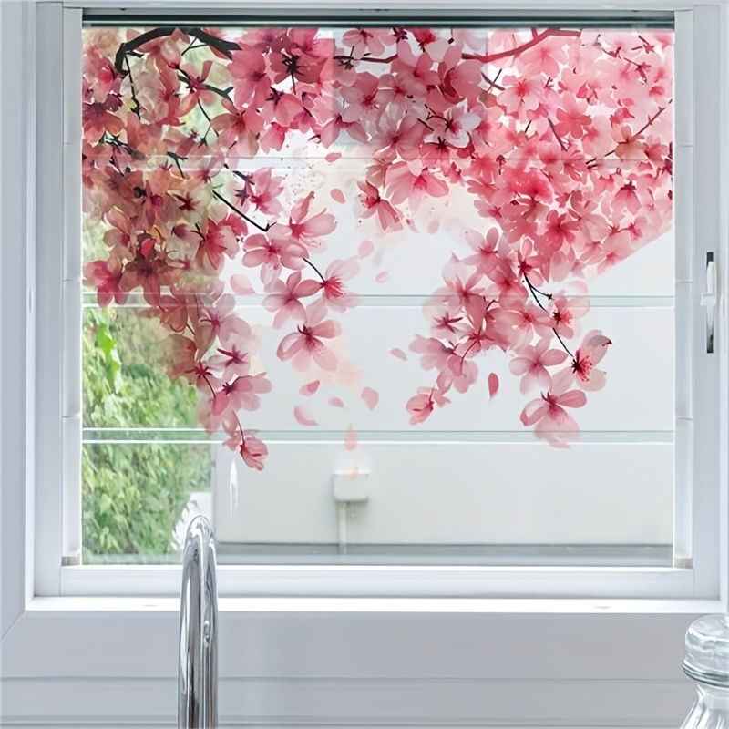 1pc Pvc Flower Glass Window Film With Chinese Flower (magnolia/) - Semi- Decoration Suitable For Bedroom, Kitchen, Doors & - & Stick Application