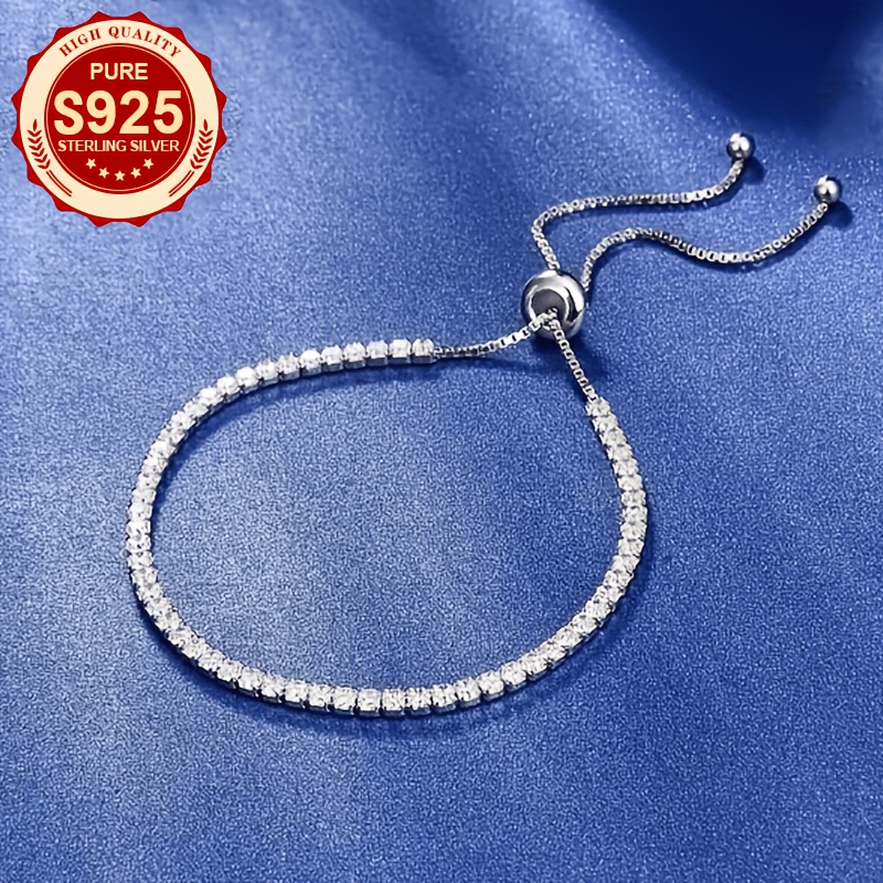 Women's S925 Silver Bling Bling Adjustable Bracelet, Elegant