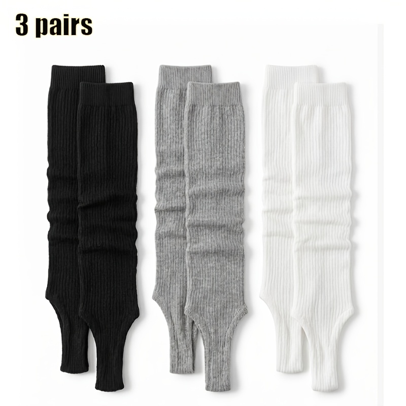 TEMU 3 Pairs Women's Ribbed Harem Leg Warmers, Solid Color Casual Stacked Calf Socks, Elastic Ballet Dance Yoga Leg Protection, Soft Warm Footless