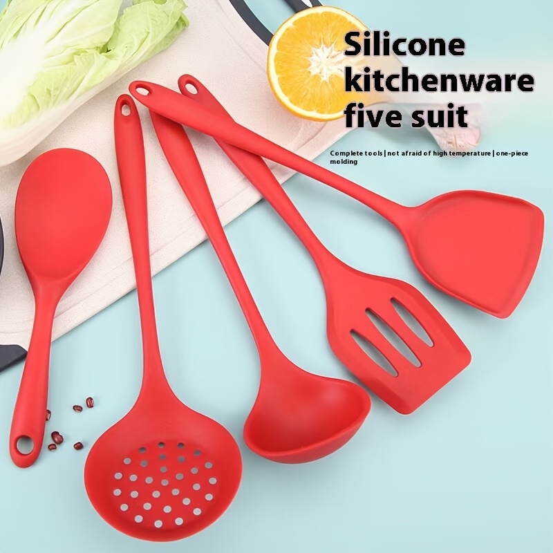 

5 pièces d'ustensiles de cuisine en silicone - Spatule de cuisson antiadhésive, louche à soupe et cuillère - pour Noël, Halloween, Thanksgiving, fête des mères, cadeaux de des diplômes