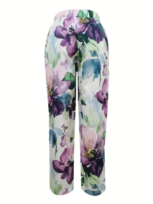 plus size plus size spring summer womens plus size casual printed straight leg pants breathable fabric multi purpose design with pockets elastic waist loose fit womens trousers