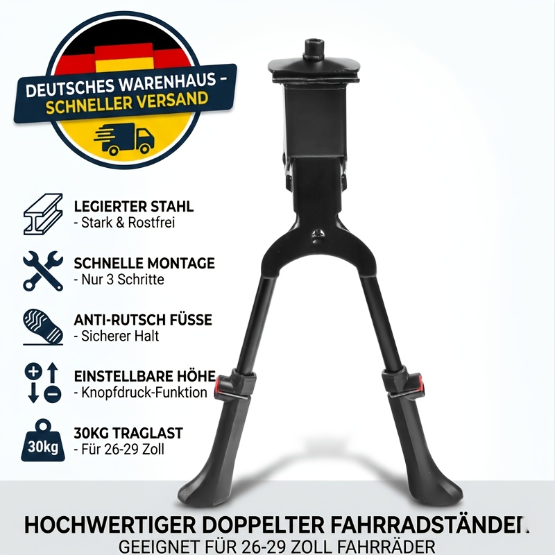 Heavy Duty Double Leg Bike Kickstand Steel 30kg Load Parking Rack Fit 26-29 Inch Bikes