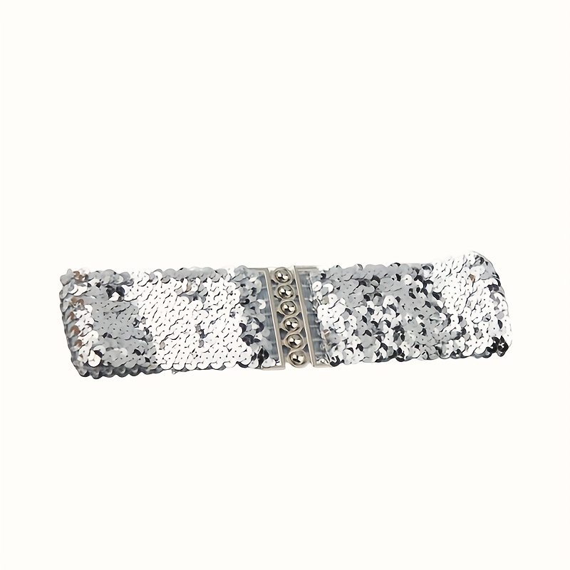 Image of 1pc Sequin Elastic Belt Waistband For Women's Fashion Dress, Waist Belt