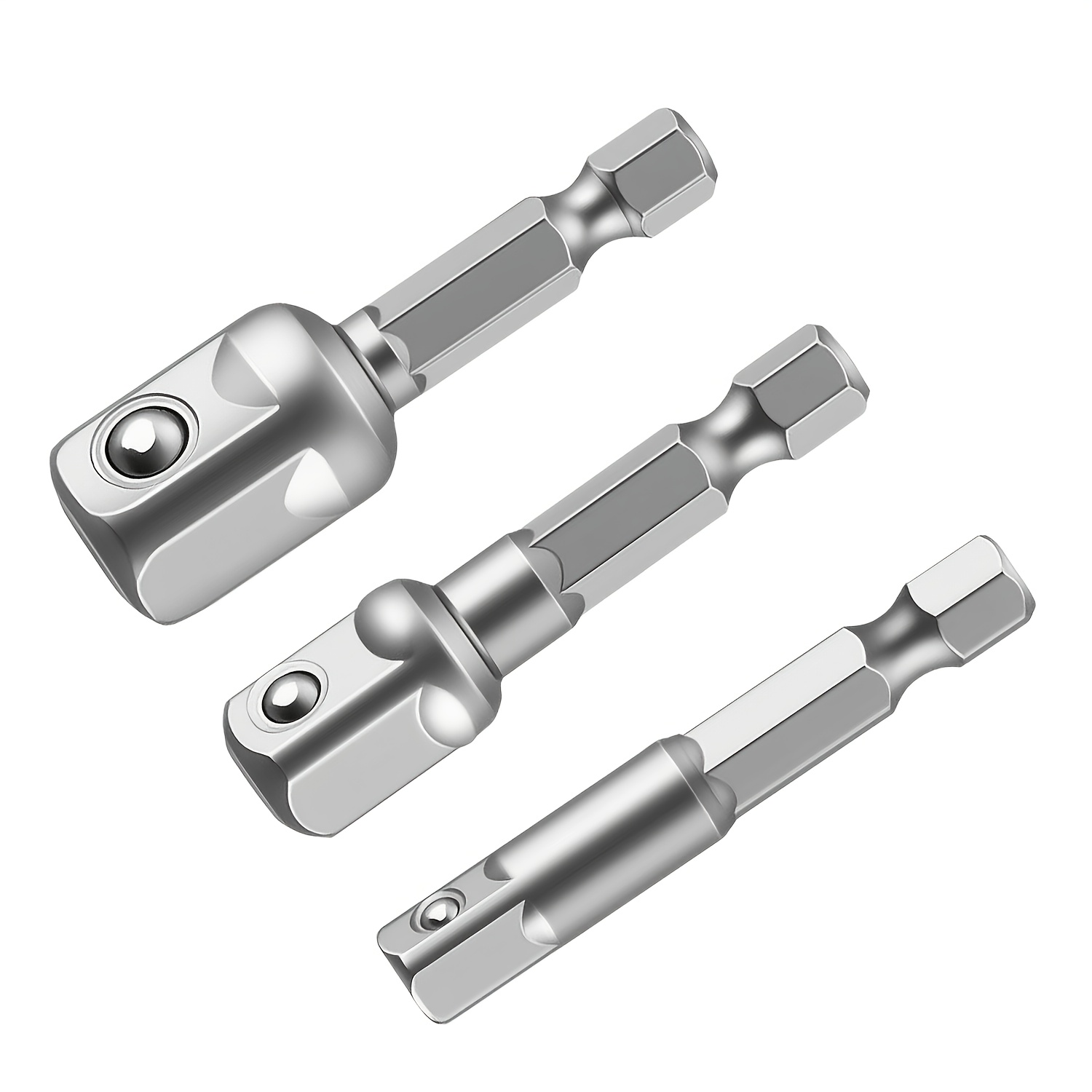 Image of 3pcs Drill Sleeve Adapter Set, Steel Manual Sleeve Set, Hexagon Drive /4 Inch, 3/8 Inch, 1/2 Inch Drive Impact Actuator