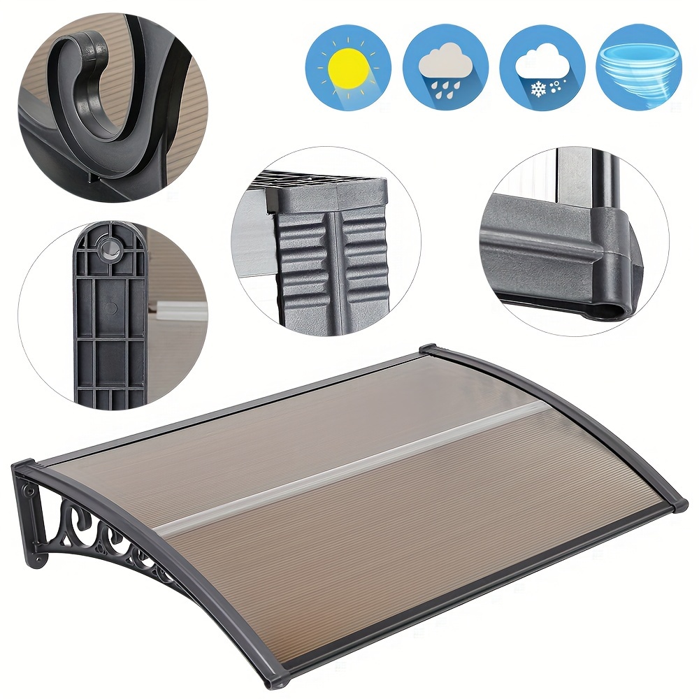Image of Window Door Awning Canopy 60x100cm, Upf 50+ Polycarbonate Entry Door Outdoor Window Awning Exterior, Front Door Awning For Sun Shutter, Uv, Rain, Snow Protection, Hollow Sheet
