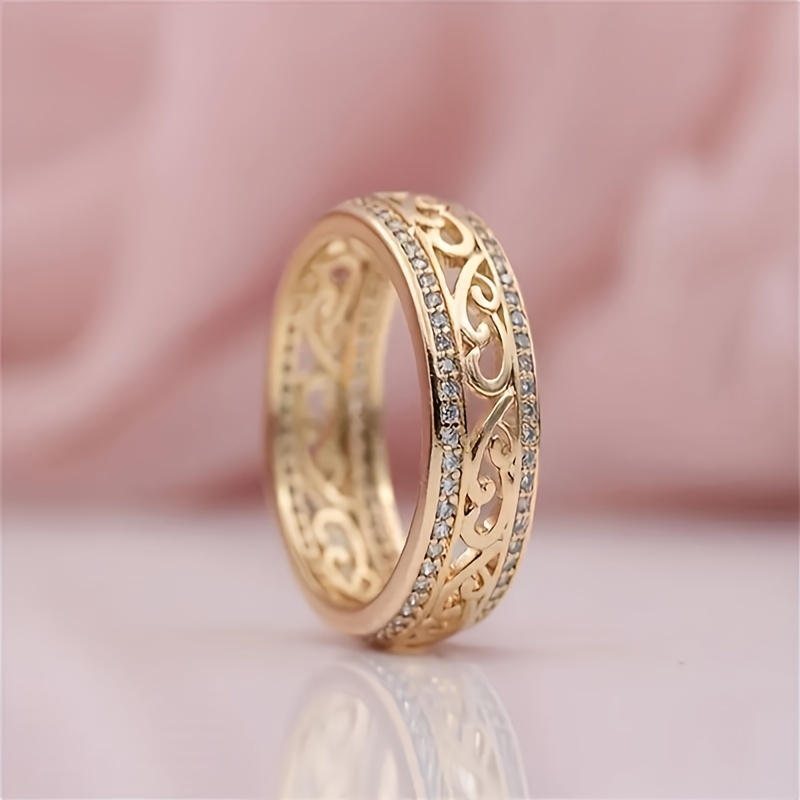 

1pc, Bague élégant et , gravée d'une texture florale , incrustée de brillants, accessoire délicat et un et les fêtes, cadeau .