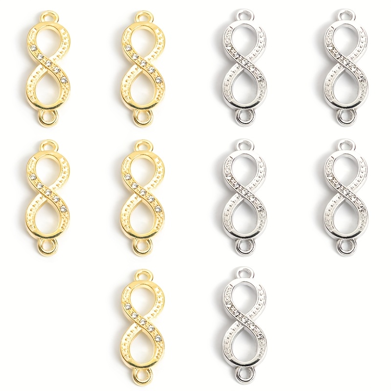 Set Of 10 Symbol Rhinestone Inlaid Hollow Connectors, Stylish Necklaces And Bracelets For Men And Women, Alloy Double Pendants, Additions Featuring