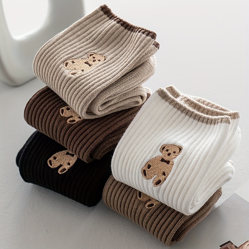 

5/10 Pairs Of Women's Socks, New Socks Featuring Small Animals And Short Socks, Ins For All . Socks With Teddy Bear Pattern That Worn In All