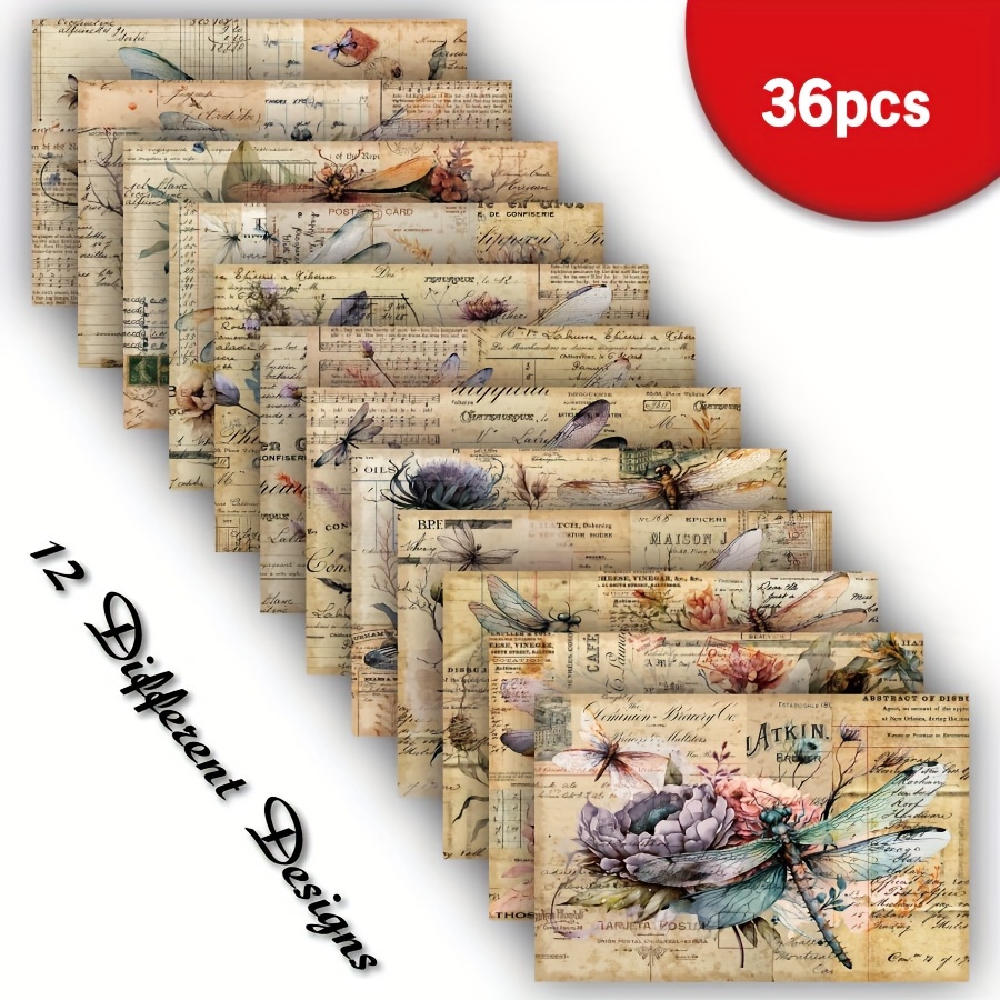 

36-pack A5 Dragonfly Scrapbook Paper, Recyclable Uncoated Vintage Insect Diy Paper For Greeting Cards, Bullet Journals, Crafts, And Decorations