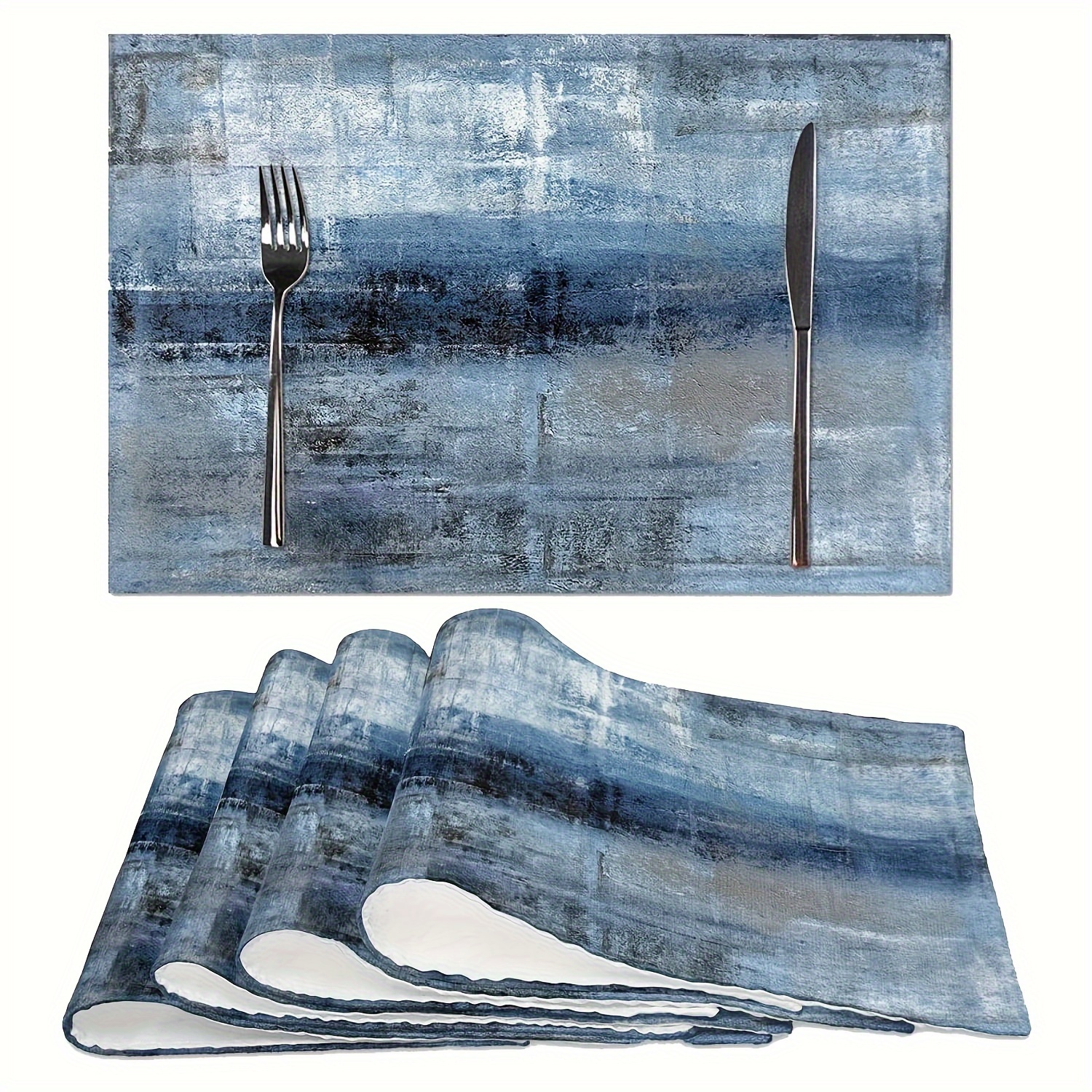 

4pcs Place Mats, Blue And Grey Placemats, Modern Abstract Art Placemats, Heat Resistant Non-slip Artwork Dining Placemats, Washable Table Mats, For Dinning Room And Restaurant, Kitchen Supplies