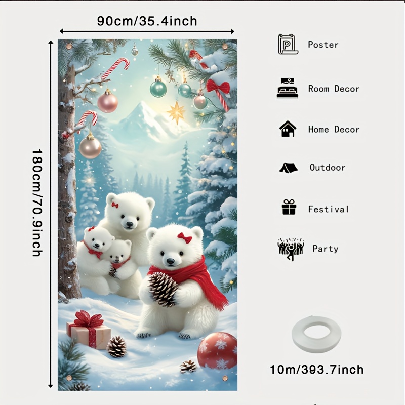 TEMU 2d Flat, 2d Door Banner, 1pc Christmas In Door Banner - Cute With Snowy & Winter Scenery, Durable Polyester /outdoor Hanging Decoration Suitable