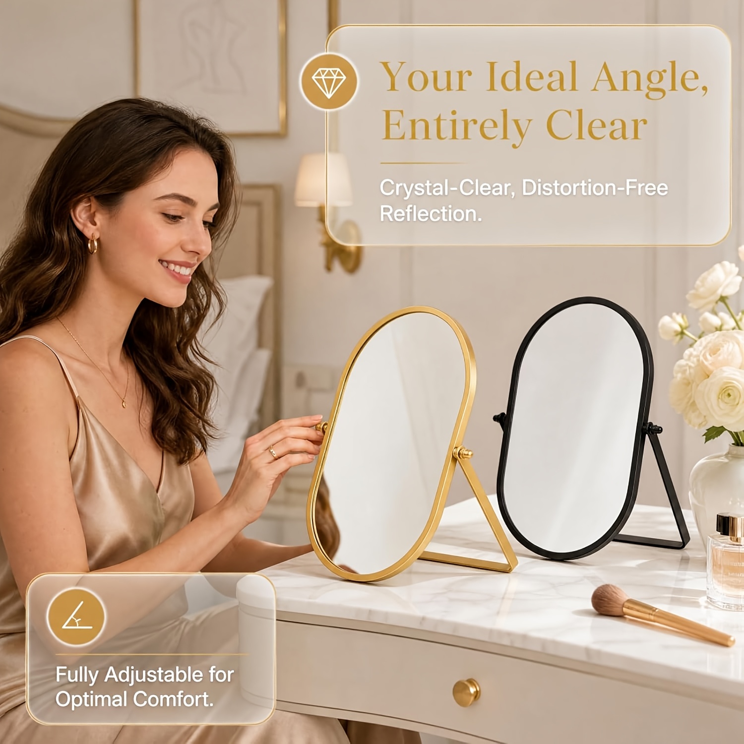 Large Rotatable Adjustable Angle Oval Dressing Mirror, Portable Standing Room Decor