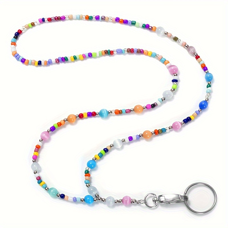 

1pc Bohemian Beaded Lanyard Keychain, Colorful Cat's Eye Stone Keychain Necklace, Stylish Eyeglass Chain, Handmade Jewelry, Casual Accessory For Keys & Glasses, 76.2cm/30inches Length